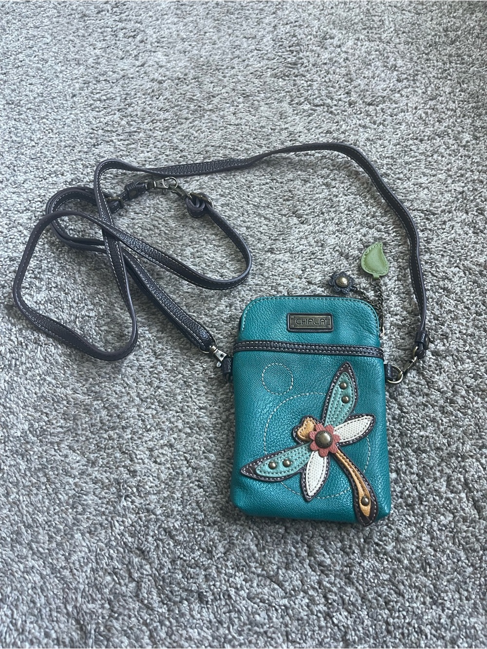 Chala Teal Crossbody Bag with Dragonfly Applique